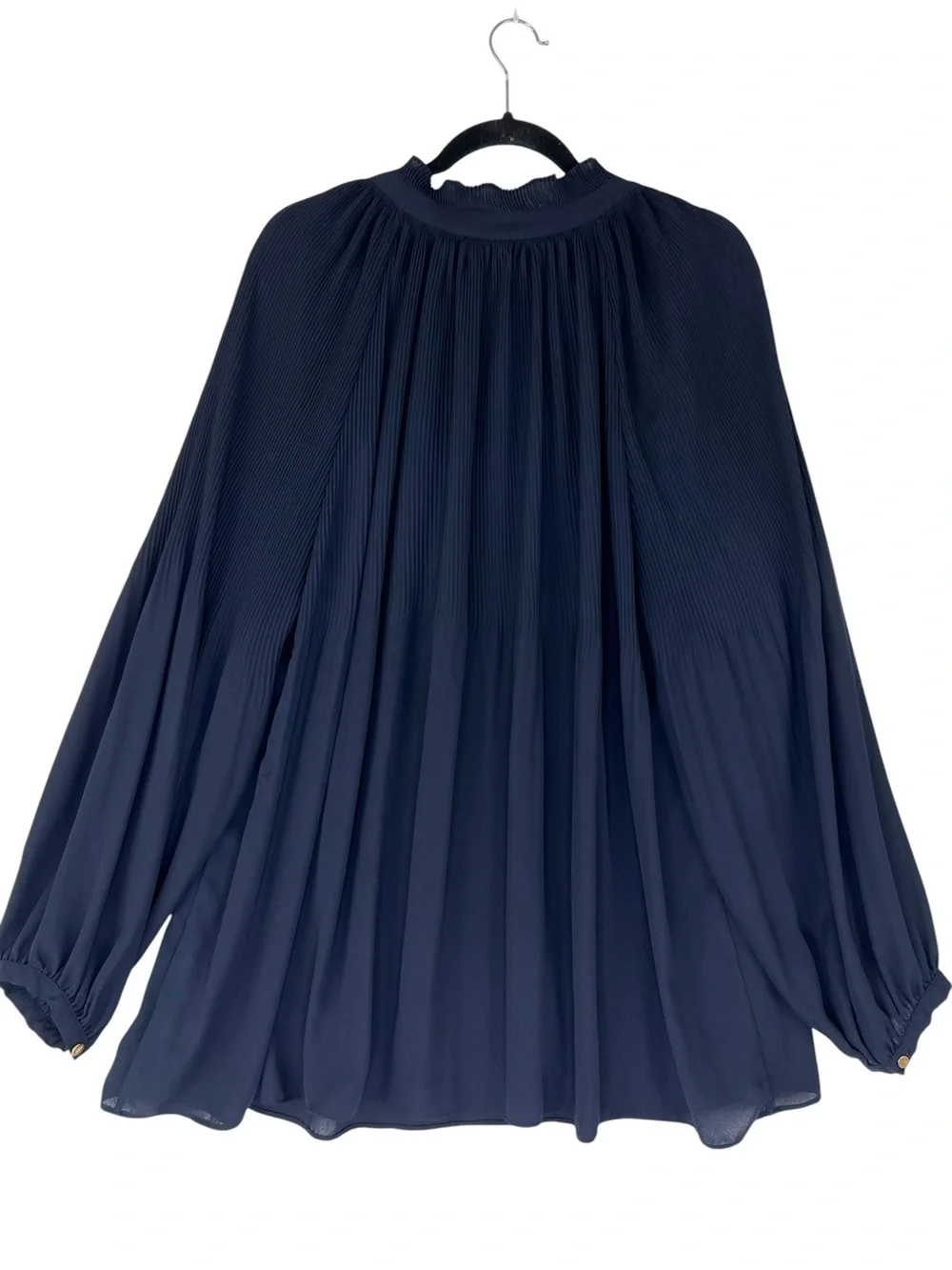 Lauren Ralph Lauren Georgette Tie-Neck Top LRL Blue 3XL Pleated Classic Office